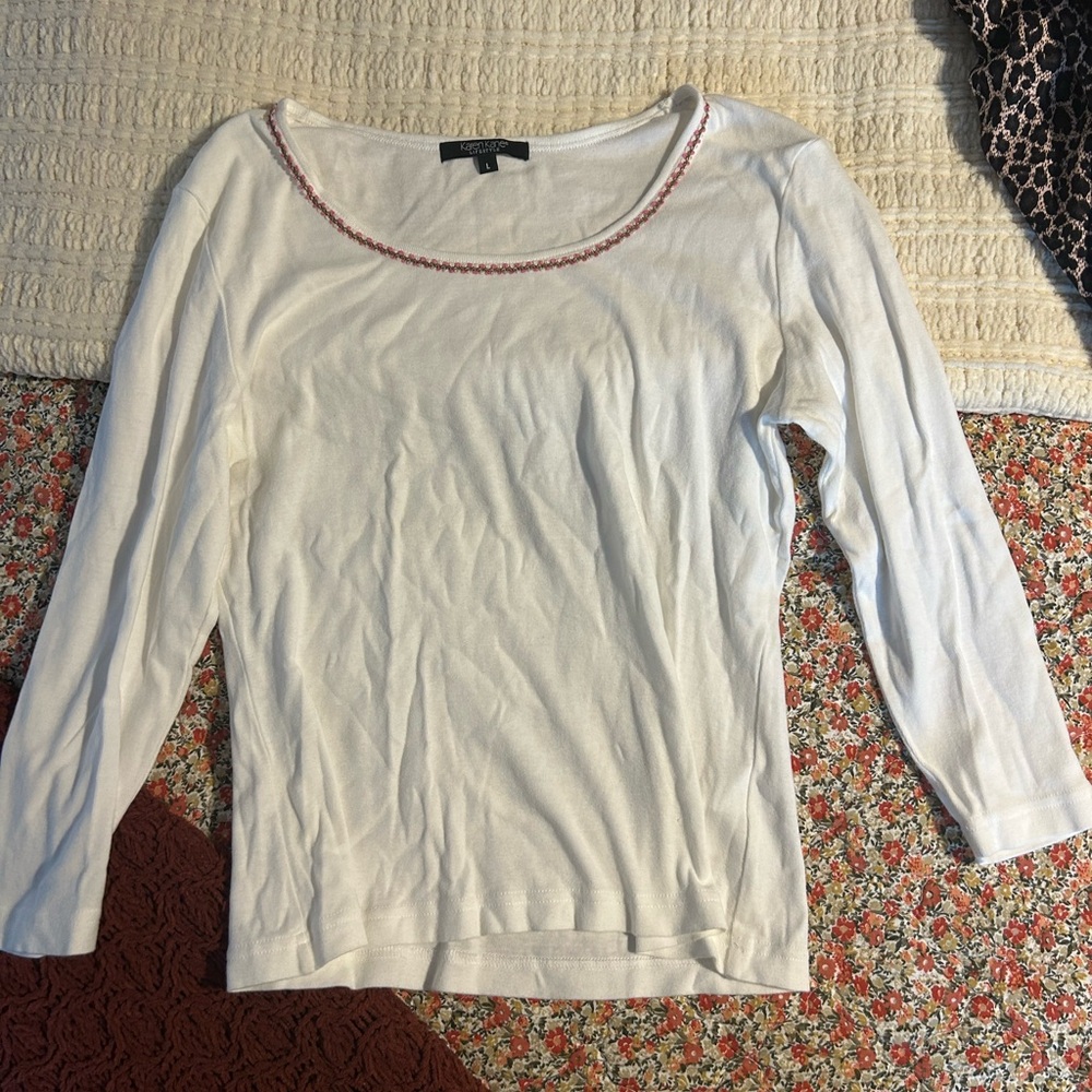 Karen Kane White Top with Pink Trim